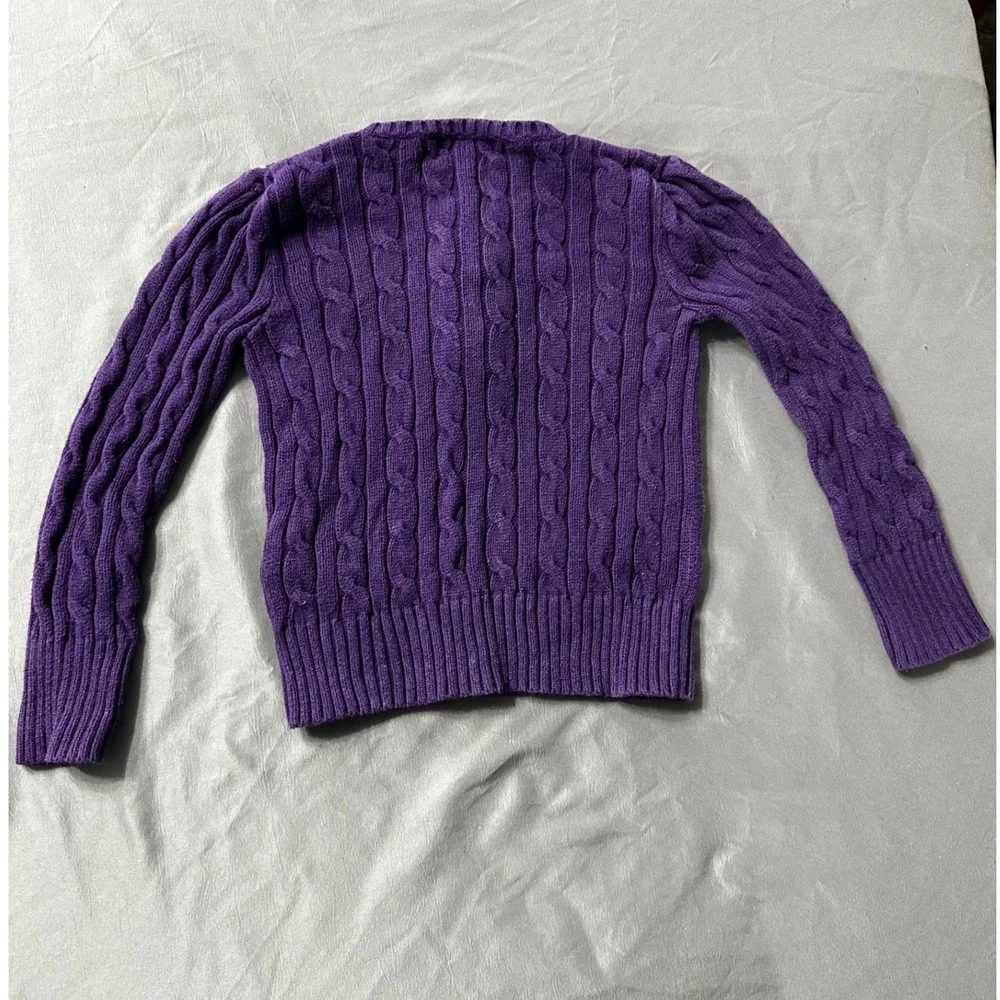 Ralph Lauren Kids Purple Cable Knit‎ Ruffle Button Sweater Size 5